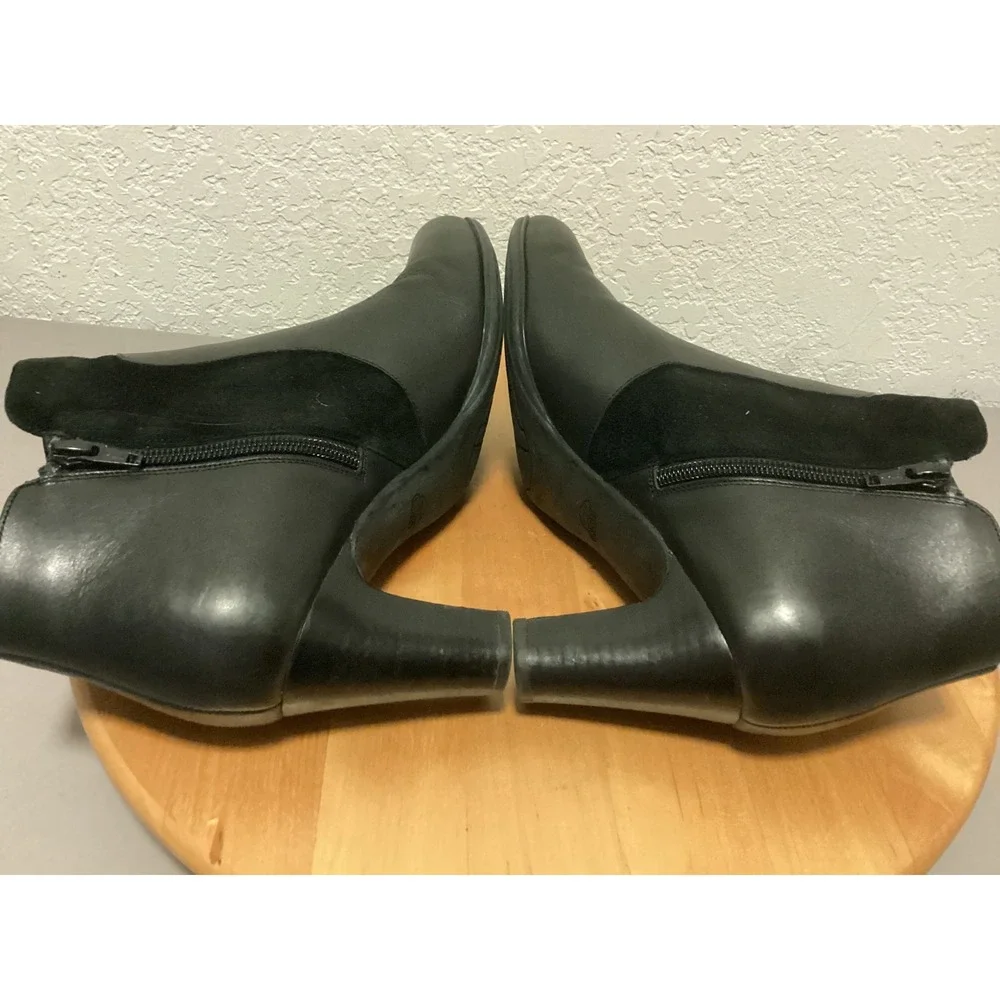 Abeo Jackie Ankle Booties Womens 10 N Black Leather Suede‎ Side Zip Block Heel